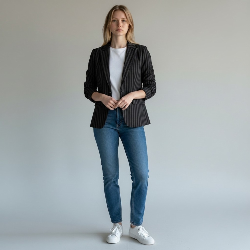 Lauren Ralph Lauren Black Label‎ Blazer Womens 14 Black Pinstripe NWT Luxury NEW